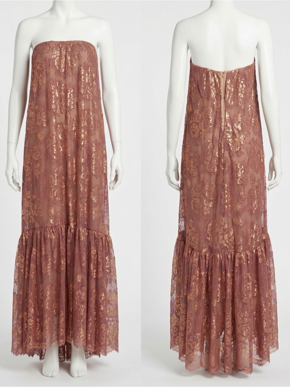 Helsi Cara Women’s Strapless Metallic Burgundy Gold Lace Maxi Dress Size XS NEW - Picture 9 of 12